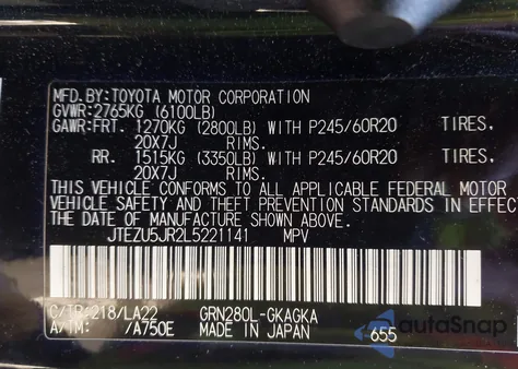 2020 Toyota 4Runner Limited from USA, damaged, VIN JTEZU5JR2L5221141